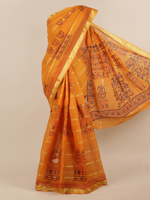 

Pothys Orange & Black Pure Cotton Printed Saree