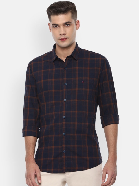 

Louis Philippe Sport Men Navy Blue & Brown Slim Fit Cotton Checked Casual Shirt