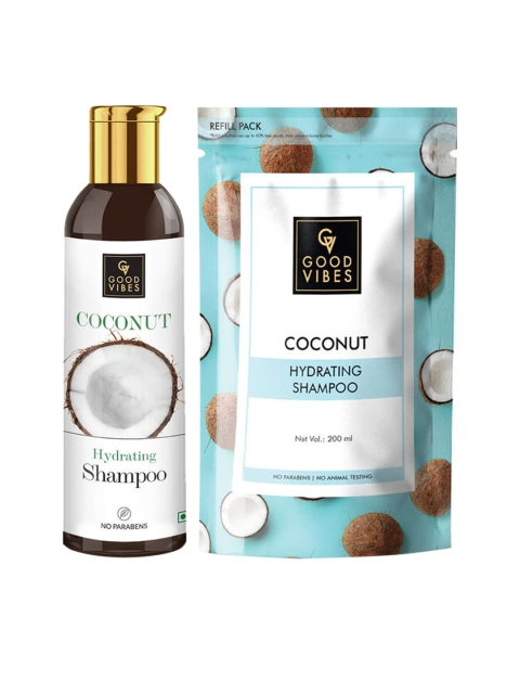 

Good Vibes Set Of 2 Hydrating Coconut Shampoo Bottle & Pouch 400ml, Transparent