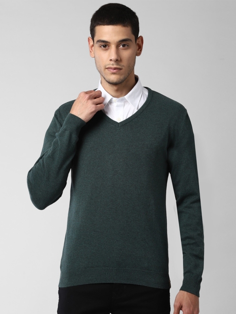 Peter England Men Green Solid Pullover Sweater