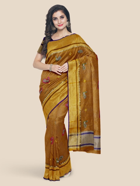 

Kalamandir Brown Embroidered Silk Cotton Saree