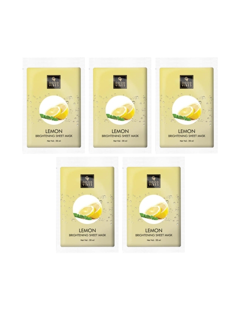 

Good Vibes Set of 5 Brightening Sheet Mask - Lemon - 20 ml each, Transparent