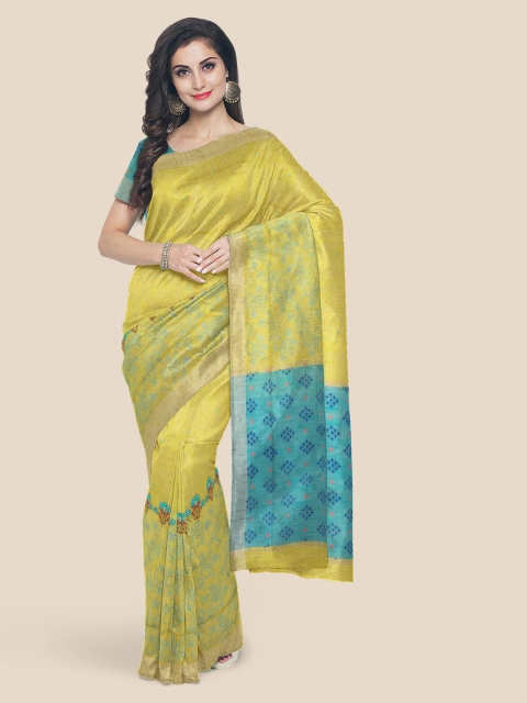 

Kalamandir Yellow & Blue Linen Blend Woven Design Venkatgiri Saree