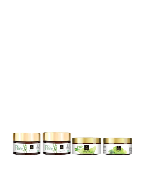 

Good Vibes Set of 4 Tea Tree Skin Care - Sleeping Mask, Scrub, Gel and Cream, Transparent