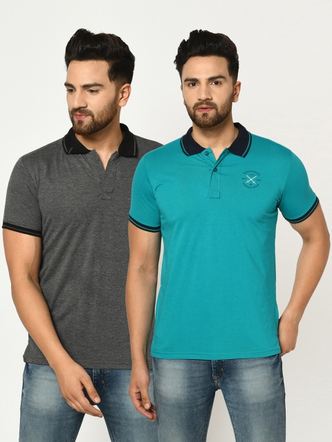 

Duke Men Pack of 2 Solid Cotton Polo Collar T-shirts, Charcoal