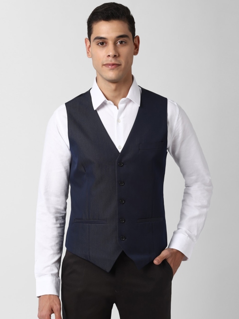 

Peter England Men Navy Blue Woven-Design Waistcoat