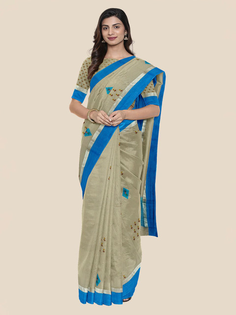 

Kalamandir Cream-Coloured Embroidered Silk Cotton Saree