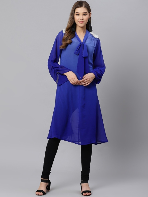 

Kiaasa Women Blue Thread Work Georgette Kurta