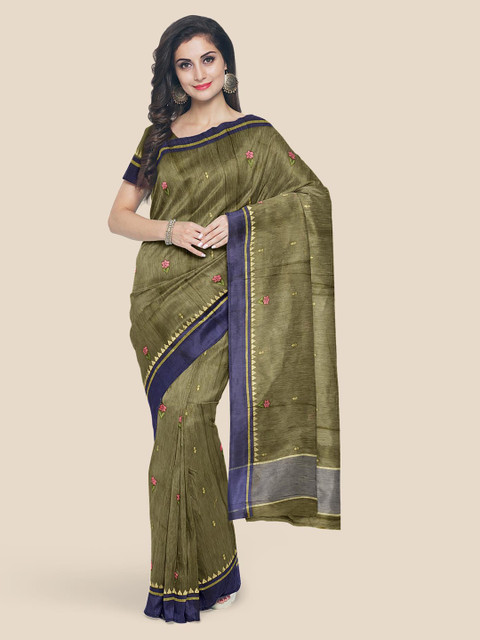 

Kalamandir Olive Green Woven Design Silk Cotton Saree