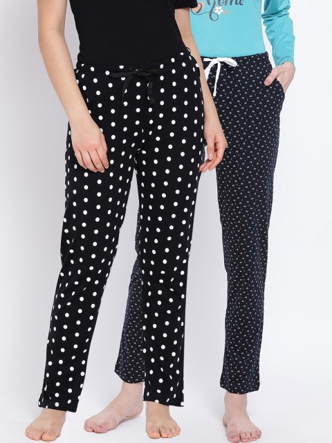 

Kanvin Women Pack of 2 Printed Pure Cotton Lounge Pants, Black