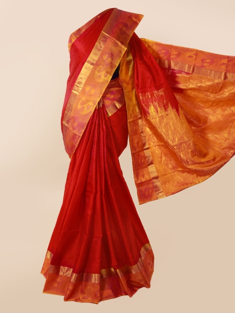 

Pothys Red & Pink Pure Silk Solid Kanjeevaram Saree