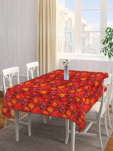 

KLOTTHE Red & Orange Floral Printed Rectangular 6-Seater Table Cover
