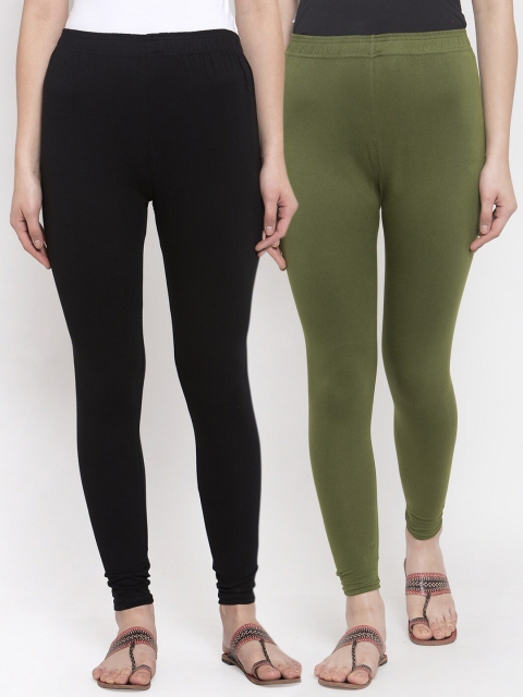 

TAG 7 Women Pack of 2 Solid Ankle-Length Leggings, Black