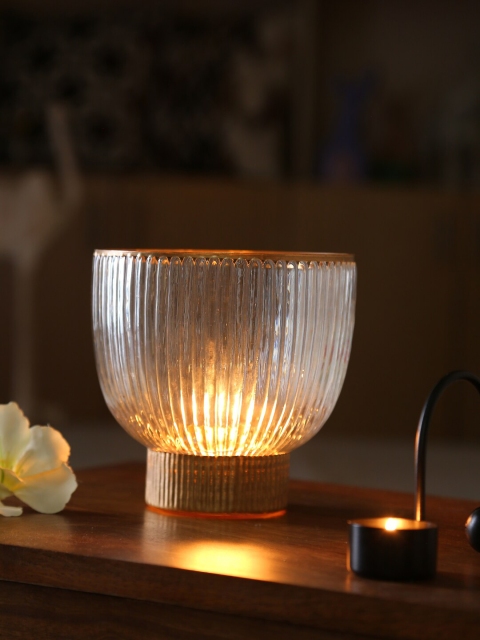 

Amoliconcepts Transparent & Gold-Toned Textured Hurricane Candle Holder