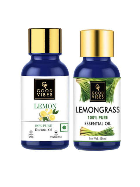 

Good Vibes Set of 2 100% Pure Essential Oil - Lemongrass & Lemon - 10 ml each, Transparent