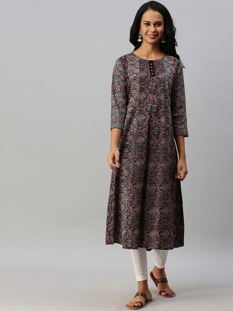 

Soch Women Black Ethnic Motifs Printed Cotton Anarkali Kurta