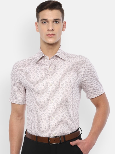 

Louis Philippe Men Beige & Red Printed & Striped Pure Cotton Classic Fit Formal Shirt