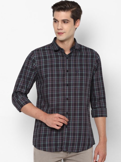 

Allen Solly Men Charcoal Grey & Blue Slim Fit Checked Casual Shirt