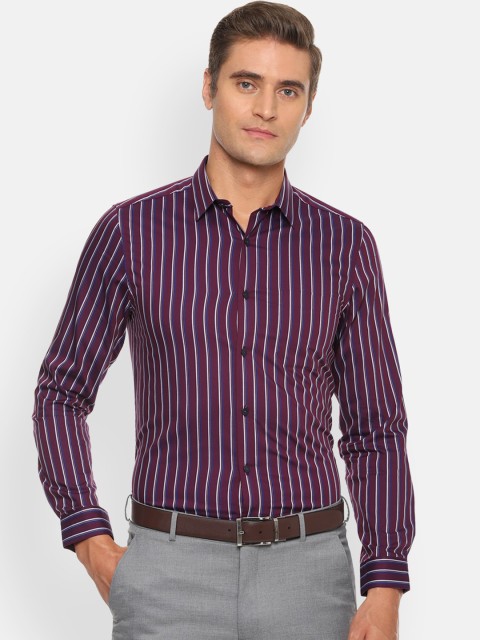 

Louis Philippe Men Maroon & White Slim Fit Striped Pure Cotton Casual Shirt