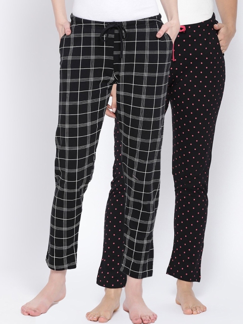 

Kanvin Women Pack of 2 Printed Pure Cotton Lounge Pants, Black