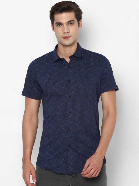 

Allen Solly Men Navy Blue & Yellow Slim Fit Printed Casual Shirt