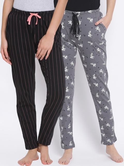 

Kanvin Women Pack Of 2 Printed Pure Cotton Lounge Pants, Grey