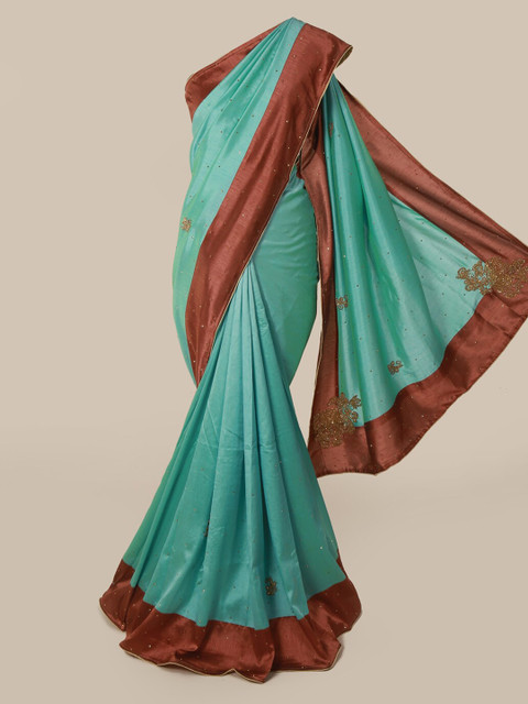 

Pothys Sea Green & Brown Art Silk Embellished Saree