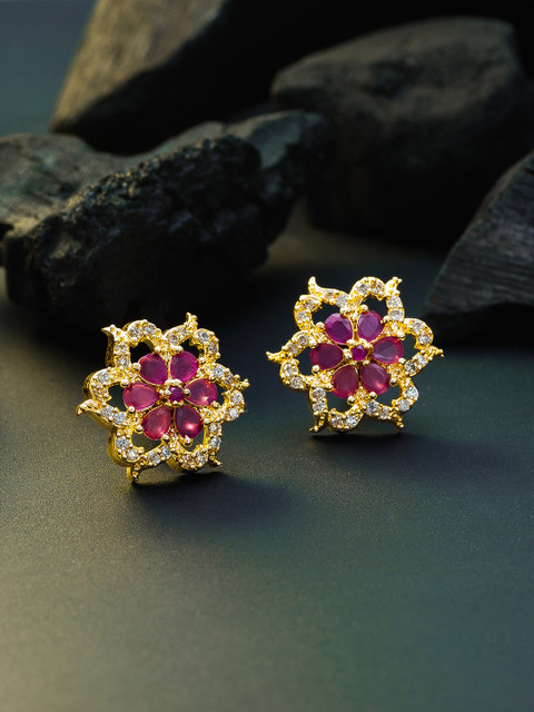 

aadita Magenta Gold-Plated Handcrafted Contemporary Studs