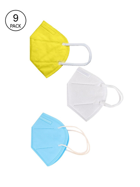 

OOMPH Unisex Pack Of 9 Solid 5-Ply Reusable Anti-Pollution 200 GSM KN95 Face Masks, Yellow