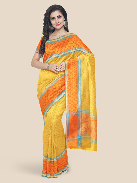 

Kalamandir Yellow Pure Cotton Striped Venkatgiri Saree