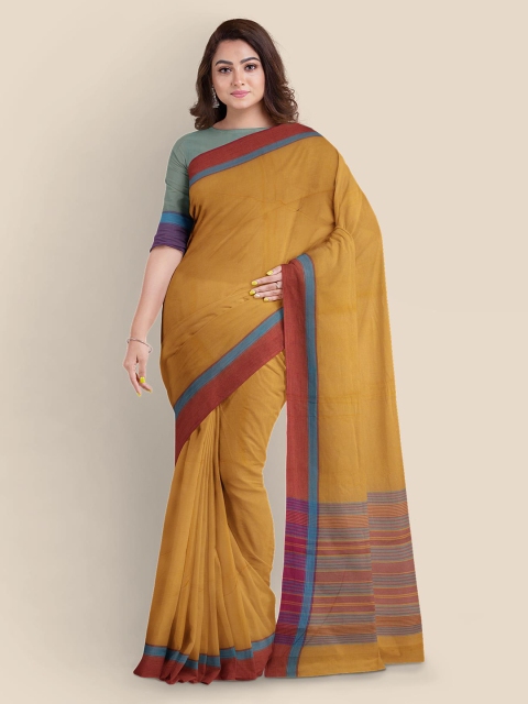 

Kalamandir Tan Pure Cotton Striped Mangalagiri Saree