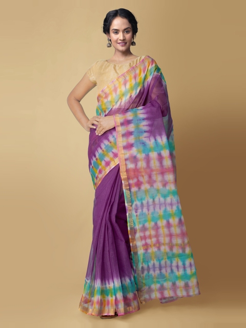 

Unnati Silks Purple & Pink Pure Cotton Printed Kota Saree