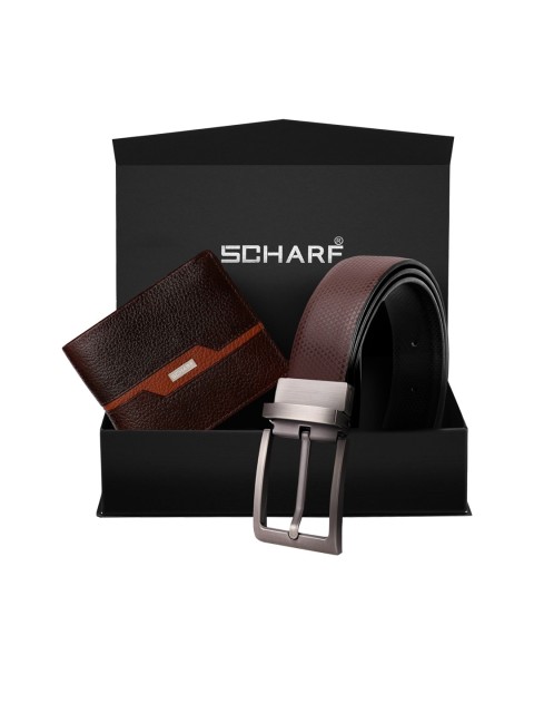 

SCHARF Men Brown Genuine Leather Accessory Gift Set, Black