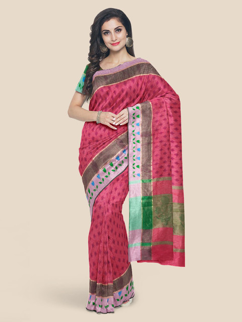 

Kalamandir Pink & Purple Pure Cotton Printed Venkatgiri Saree