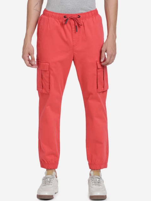 

Breakbounce Men Coral Pink Slim Fit Solid Cargo Joggers