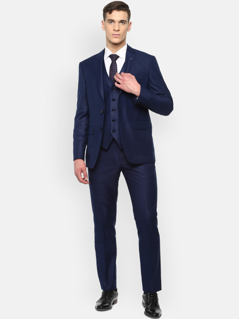 

Louis Philippe Men Navy Blue Self-Design Slim-Fit Single-Breasted Formal Suit