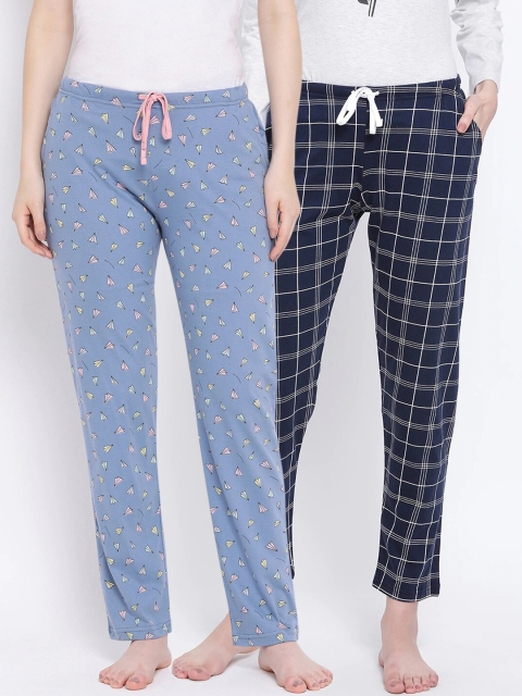 

Kanvin Women Pack Of 2 Pure Cotton Lounge Pants, Navy blue