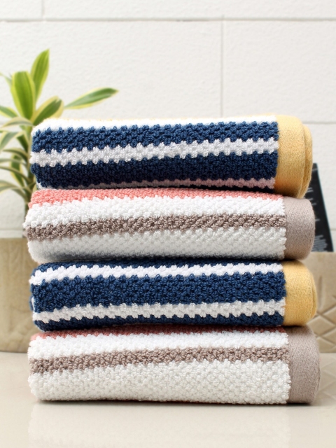 

AVI Living Set Of 4 Striped 550 GSM Cotton Hand Towels, Mustard