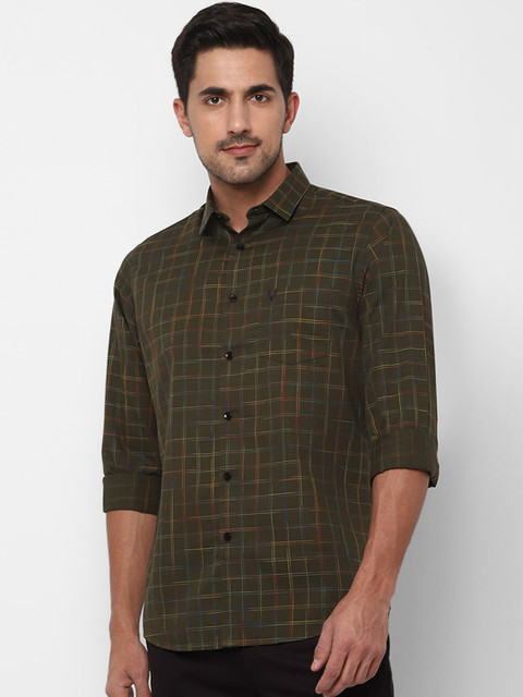 

Allen Solly Men Olive Brown & Red Slim Fit Checked Casual Shirt