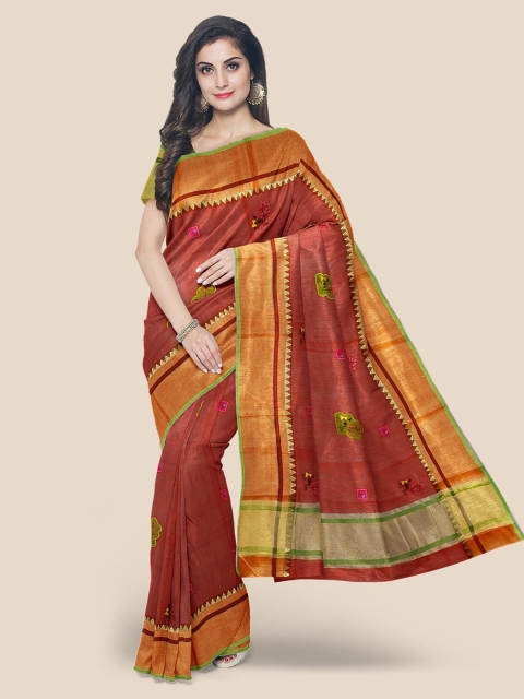 

Kalamandir Maroon Embroidered Silk Cotton Saree