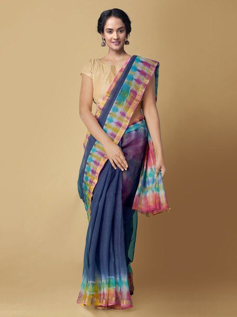 

Unnati Silks Blue Pure Cotton Printed Handloom Kota Saree