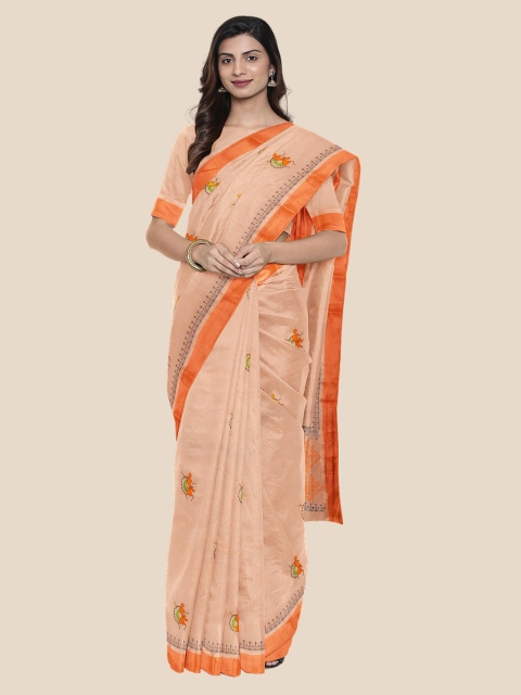 

Kalamandir Peach-Coloured & Orange Silk Cotton Printed Saree