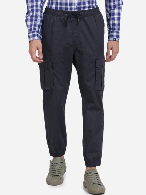 

Breakbounce Men Navy Blue Slim Fit Solid Cargo Joggers