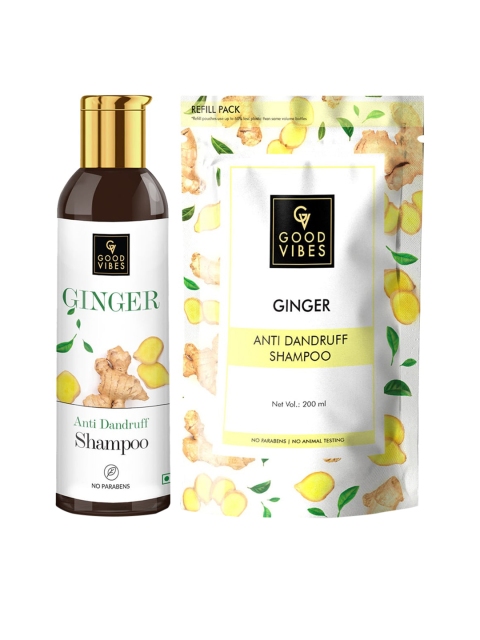 

Good Vibes Set of 2 Anti Dandruff Shampoo - Ginger - 200 ml each, Transparent