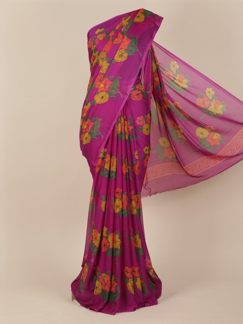 

Pothys Magenta Printed Poly Chiffon Saree
