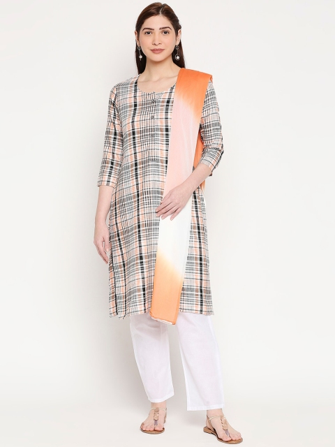 ZRI Women Black Panelled Straight Pure Cotton Kurta & Trousers With Dupatta