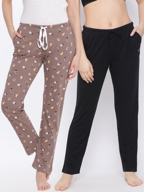 

Kanvin Women Pack of 2 Printed Pure Cotton Lounge Pants, Brown