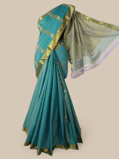 

Pothys Sea Green & Gold-Coloured Pure Silk Woven Design Saree