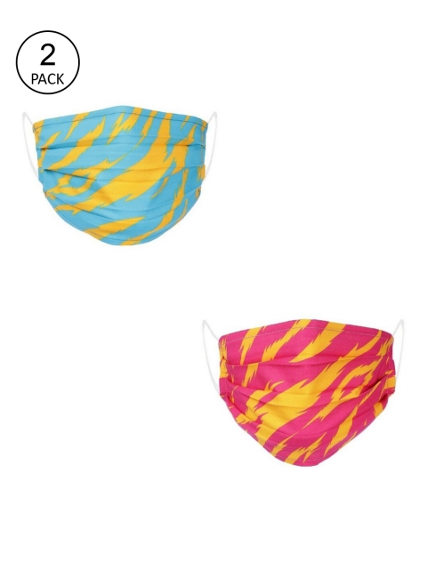 

LIVE IT SAFE Unisex Pack Of 2 Printed 4-Ply Reusable Cotton Cloth Face Masks, Blue