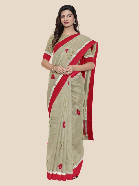 

Kalamandir Cream-Coloured Embroidered Silk Cotton Saree
